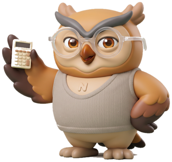 Norvy, el búho contador, con su calculadora